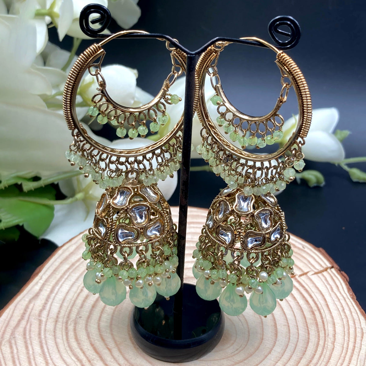 Decorated Pearls Kundan Jhumka Earrings