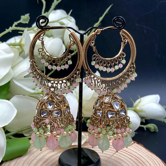 Decorated Pearls Kundan Jhumka Earrings