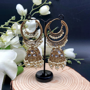 Decorated Pearls Kundan Jhumka Earrings