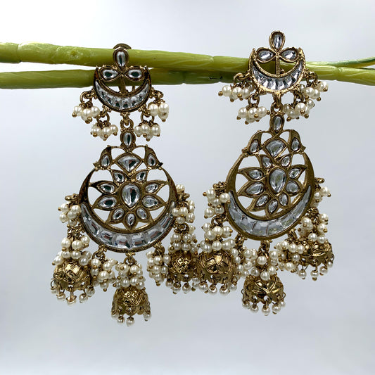 Furshi Golden Kundan Chaand Bali Earrings