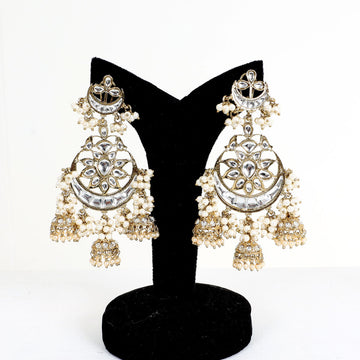 Furshi Golden Kundan Chaand Bali Earrings