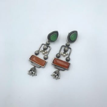 Pakhi Fire & Mint Premium Oxidised Danglers Earrings