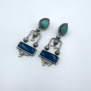 Pakhi Aqua & Blue Premium Oxidised Danglers Earrings