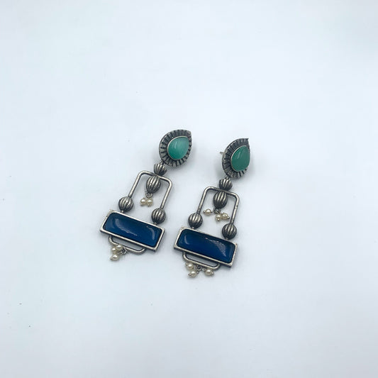 Pakhi Aqua & Blue Premium Oxidised Danglers Earrings