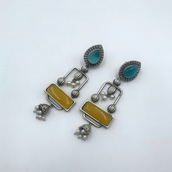 Pakhi Yellow & Aqua Premium Oxidised Danglers Earrings