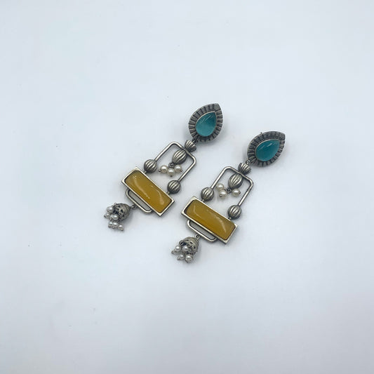 Pakhi Yellow & Aqua Premium Oxidised Danglers Earrings