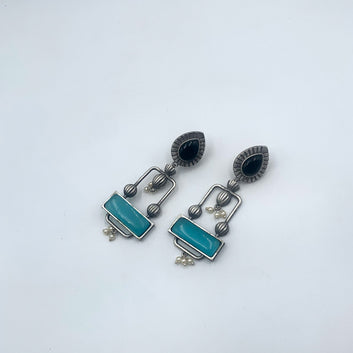 Pakhi Black & Aqua Premium Oxidised Danglers Earrings