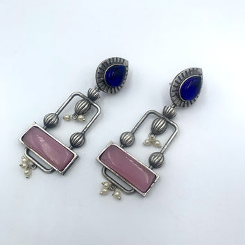 Pakhi Pink & Blue Premium Oxidised Danglers Earrings