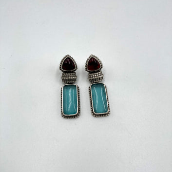 Ankolika Monalisa Stone Red & Aqua Premium Oxidised Earrings