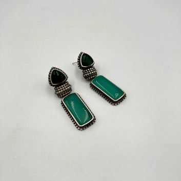 Ankolika Monalisa Stone Green & Mint Green Premium Oxidised Earrings