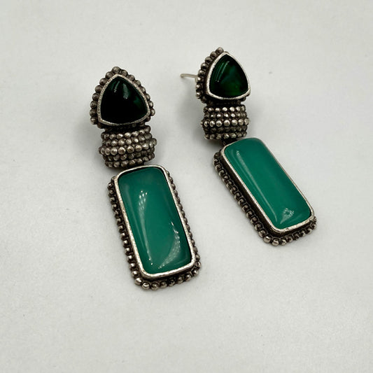 Ankolika Monalisa Stone Green & Mint Green Premium Oxidised Earrings
