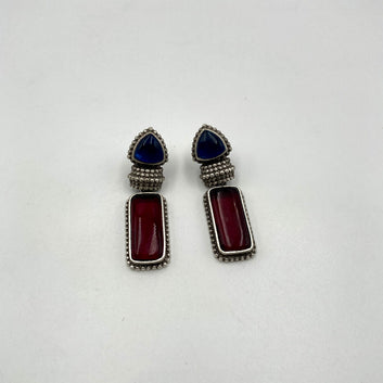 Ankolika Monalisa Stone Blue & Red Premium Oxidised Earrings