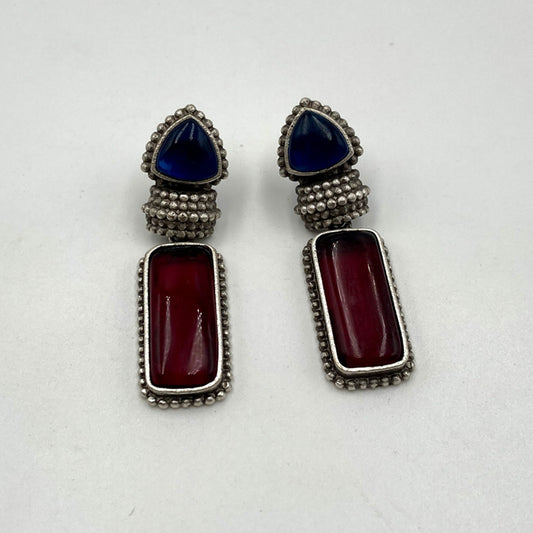 Ankolika Monalisa Stone Blue & Red Premium Oxidised Earrings