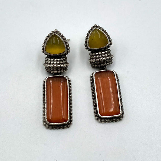 Ankolika Monalisa Stone Yellow & Orange Premium Oxidised Earrings