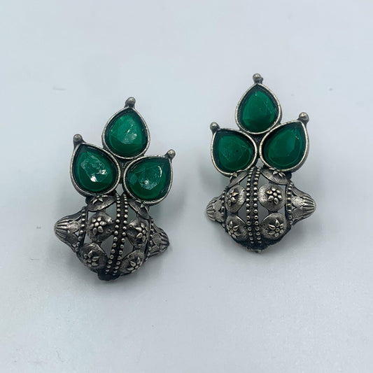 Teejh Monalisa Stone Green Premium Oxidised Stud Earrings