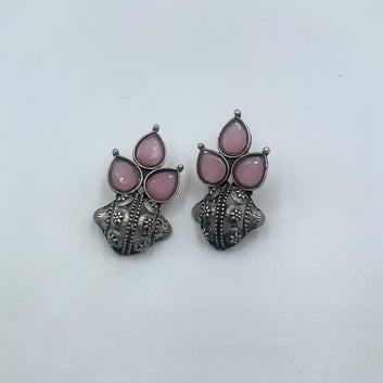 Teejh Monalisa Stone Powder Pink Premium Oxidised Stud Earrings