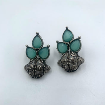 Teejh Monalisa Stone Aqua Premium Oxidised Stud Earrings
