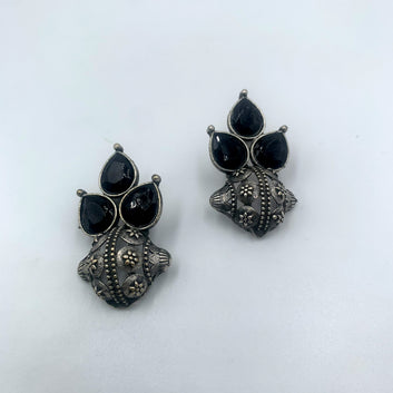 Teejh Monalisa Stone Black Premium Oxidised Stud Earrings
