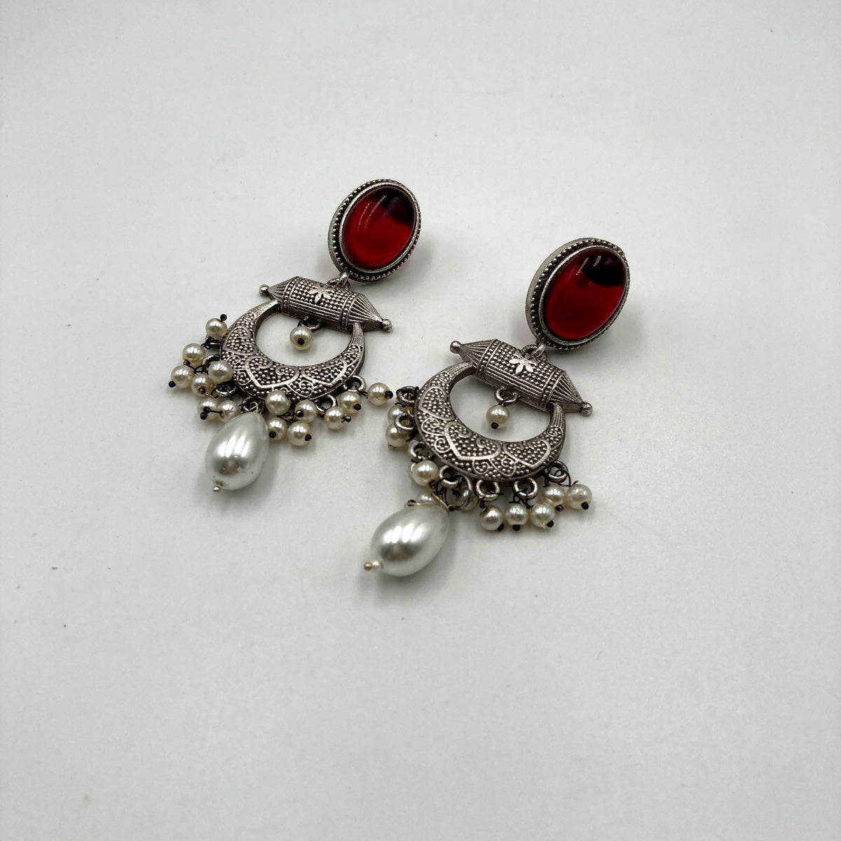 Charvi Monalisa Stone Red Premium Oxidised Earrings