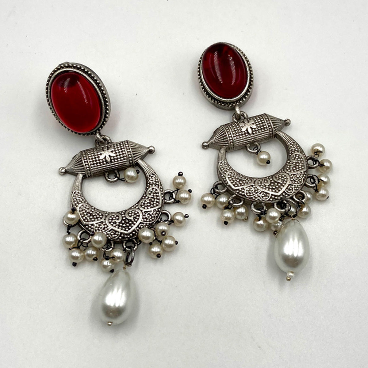 Charvi Monalisa Stone Red Premium Oxidised Earrings