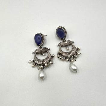 Charvi Monalisa Stone Light Purple Premium Oxidised Earrings
