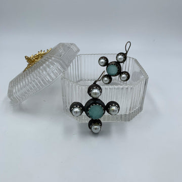 Tara Aqua Premium Oxidised Pearl Earrings