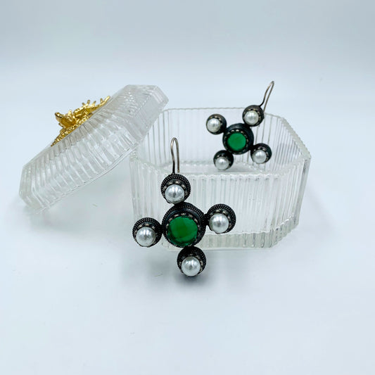 Tara Green Premium Oxidised Pearl Earrings