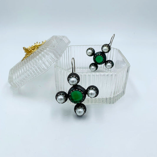 Tara Green Premium Oxidised Pearl Earrings