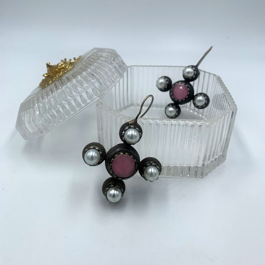 Tara Pink Premium Oxidised Pearl Earrings