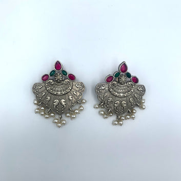 Zoya Green & Pink Premium Oxidised Earrings