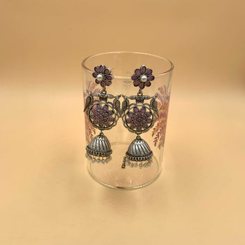 Anaya Light Purple German Silver Premium Oxidised Jhumka Earrings