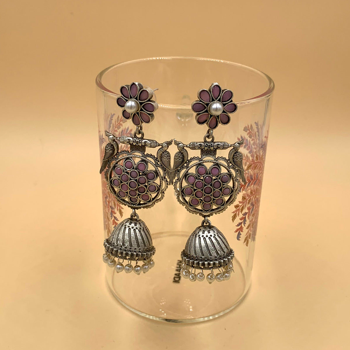 Anaya Light Purple German Silver Premium Oxidised Jhumka Earrings