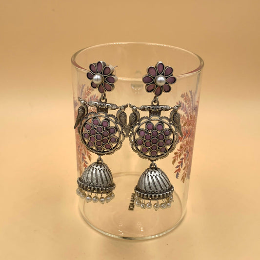 Anaya Light Purple German Silver Premium Oxidised Jhumka Earrings