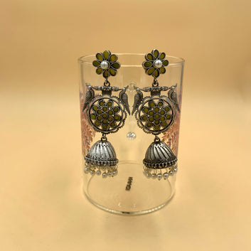 Anaya Yellow German Silver Premium Oxidised Jhumka Earrings