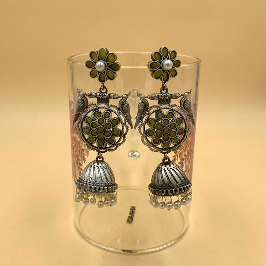 Anaya Yellow German Silver Premium Oxidised Jhumka Earrings