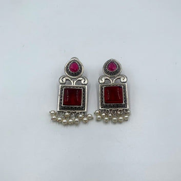 Bari Red Premium Oxidised Earrings