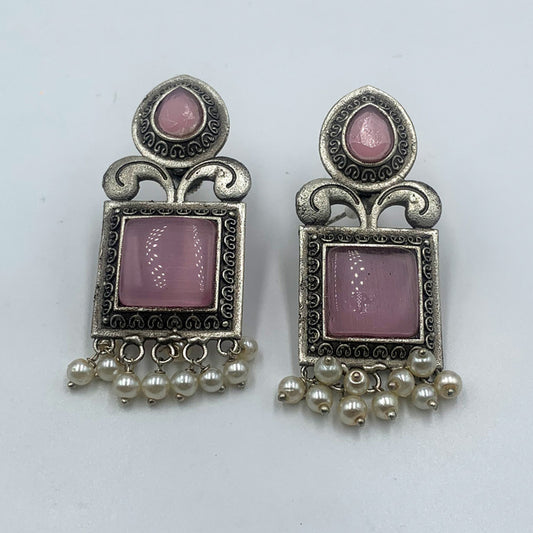 Bari Poweder Pink Premium Oxidised Earrings