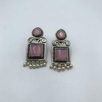 Bari Poweder Pink Premium Oxidised Earrings