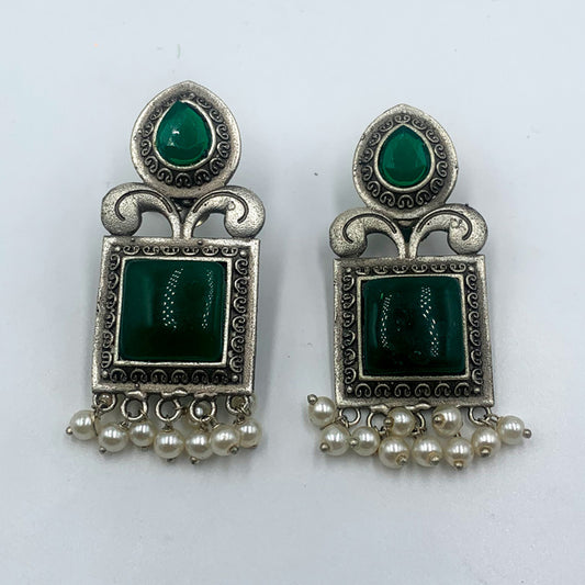 Bari Green Premium Oxidised Earrings