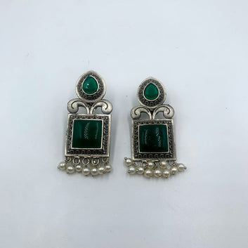 Bari Green Premium Oxidised Earrings