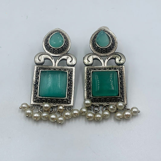 Bari Mint Green Premium Oxidised Earrings