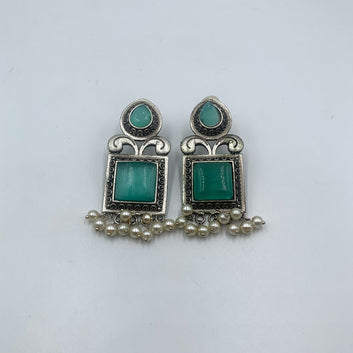 Bari Mint Green Premium Oxidised Earrings