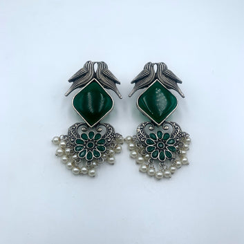 Maina Green Premium Oxidised Earrings
