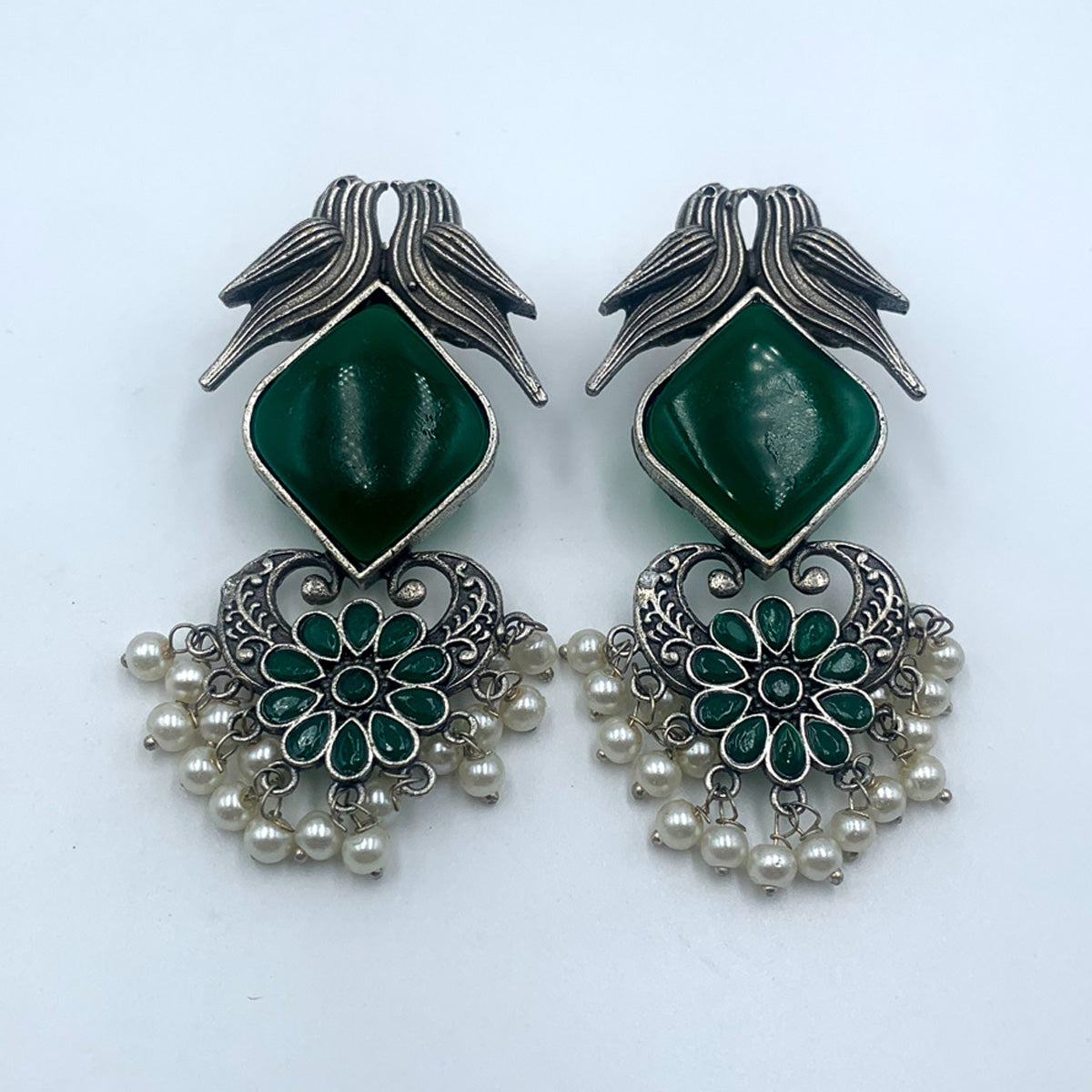 Maina Green Premium Oxidised Earrings