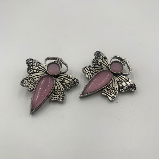 Teetli Powder Pink Premium Oxidised Stud Earrings