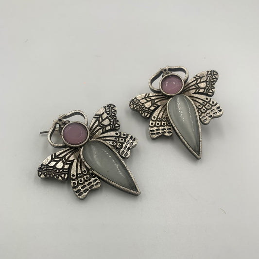 Teetli Pink & Grey Premium Oxidised Stud Earrings