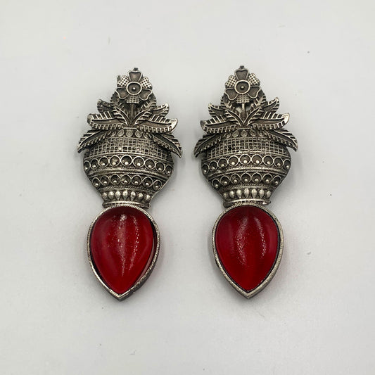 Guldasta Red Premium Oxidised Earrings