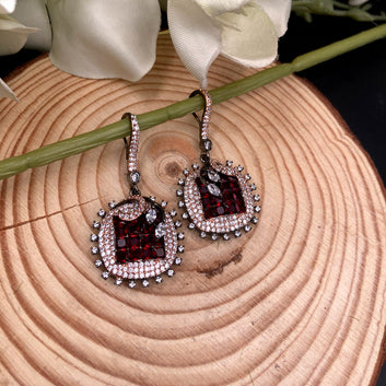 Square Red Zircon Earrings