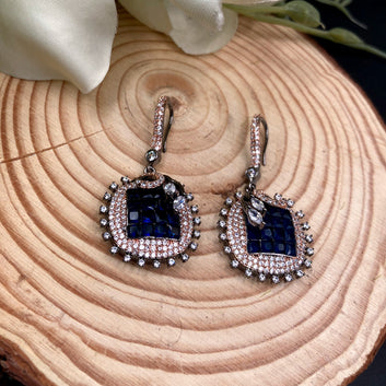 Square Dark Blue Zircon Earrings