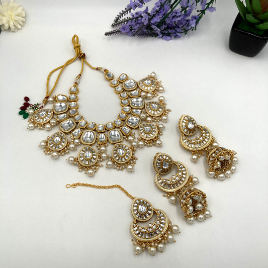 Decorated Stones & Pearl Kundan Necklace Set